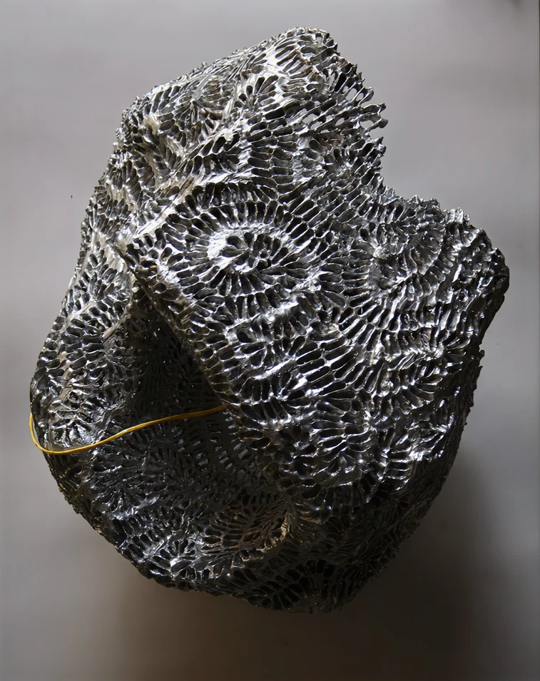 A cast aluminum sculpture I made mimicking brain coral patterns